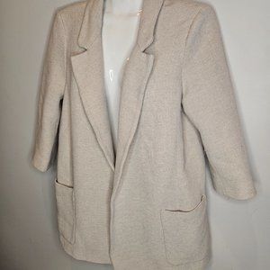 Zara Sweater Blazer Jacket Loose Fit Boho Ivory Beige Buttons Pockets Women's XS